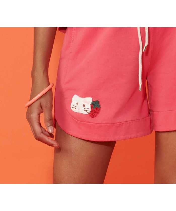 Shorts in felpa light con PATCH strawberry-cat