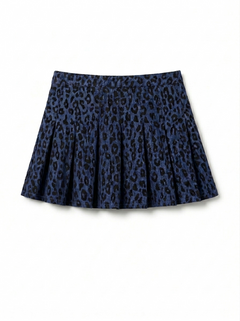 Gonna Fara a pieghe in denim floccato animalier