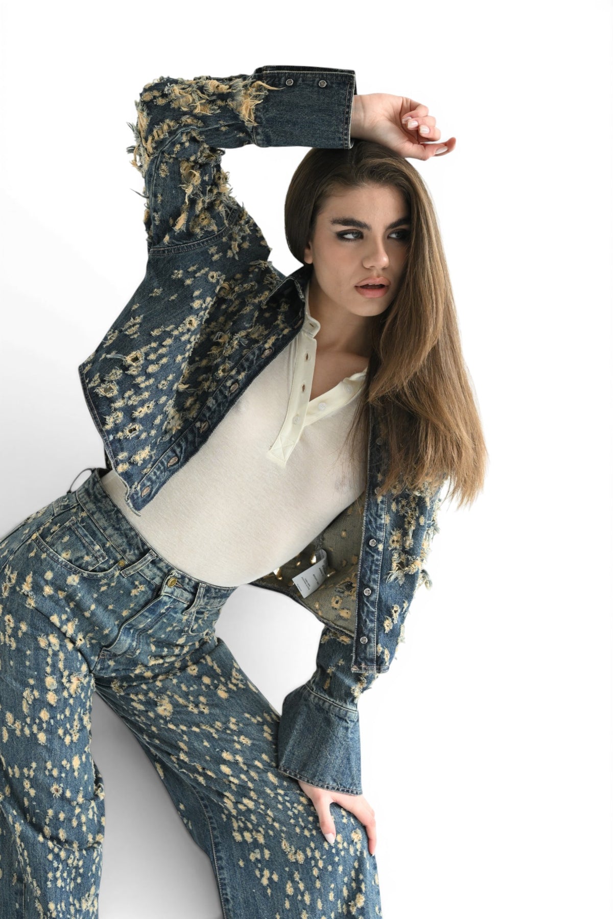 Jil box-fit micro-distressed denim jacket