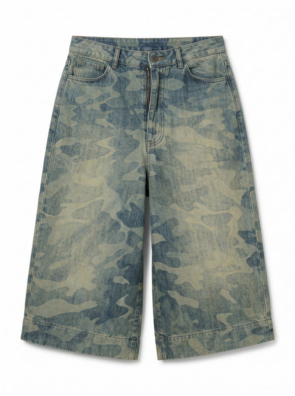 Pantagonna Andra in denim camouflage laserato