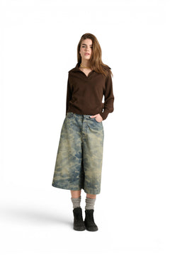 Pantagonna Andra in denim camouflage laserato