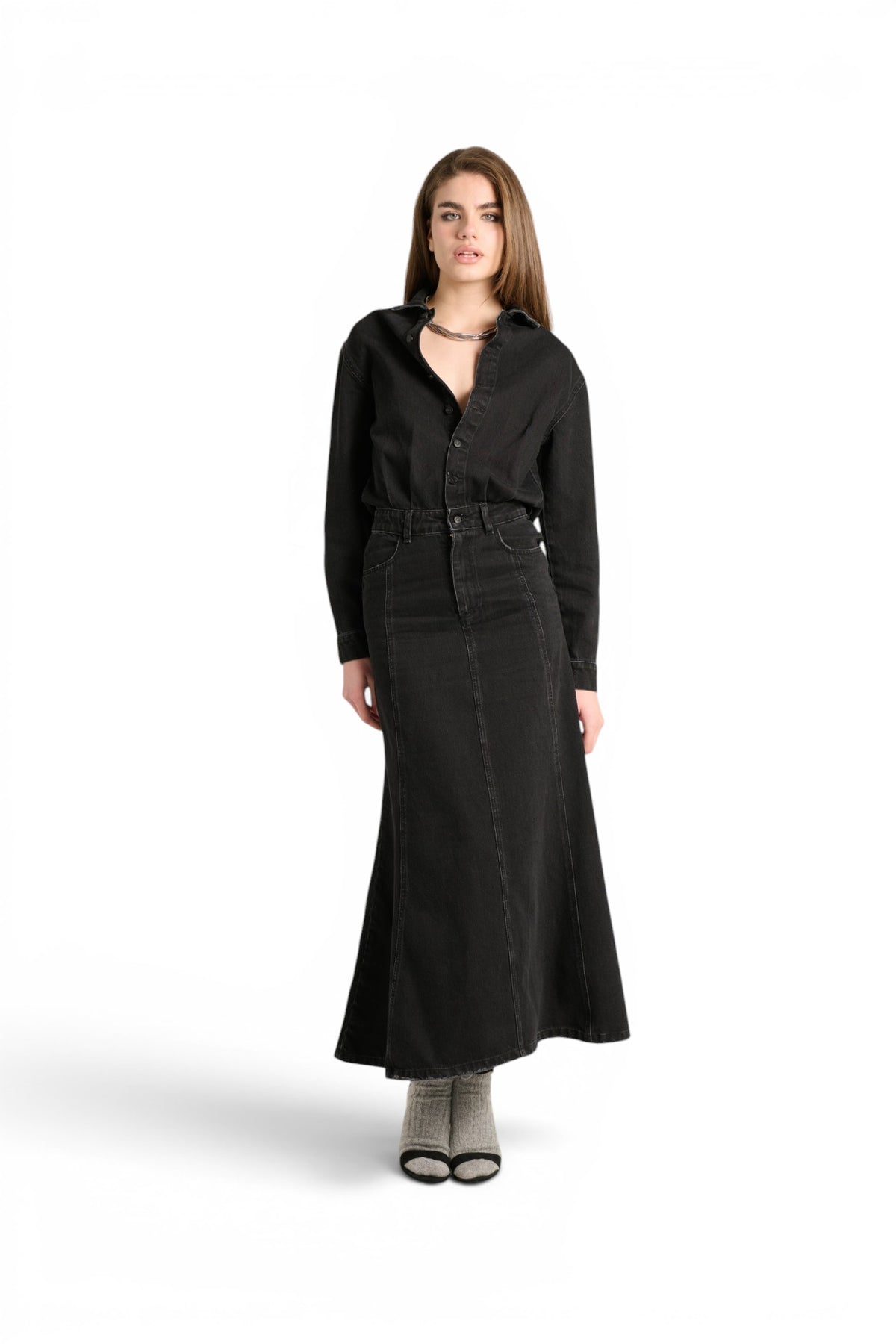 Vestito Magda in denim black con gonna lunga