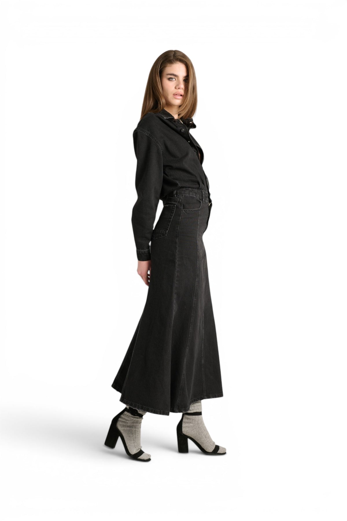 Vestito Magda in denim black con gonna lunga