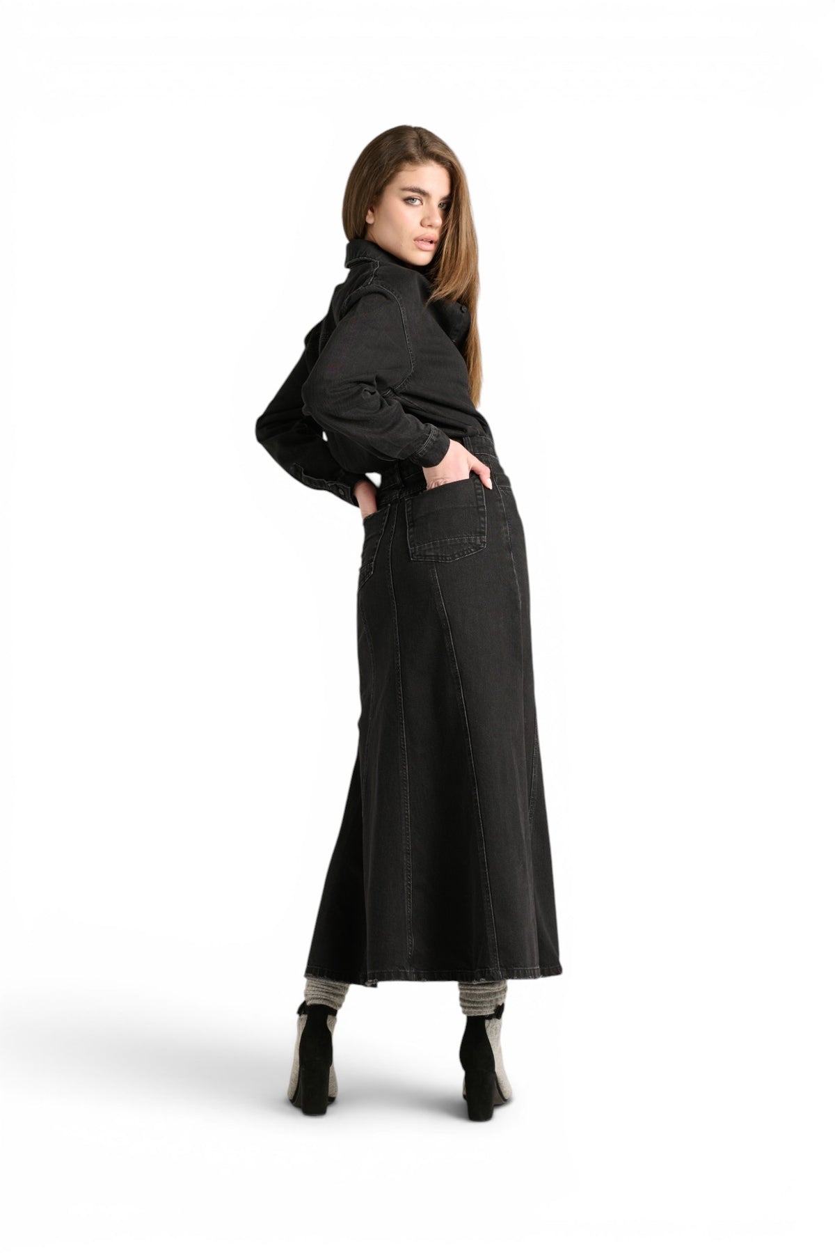 Vestito Magda in denim black con gonna lunga