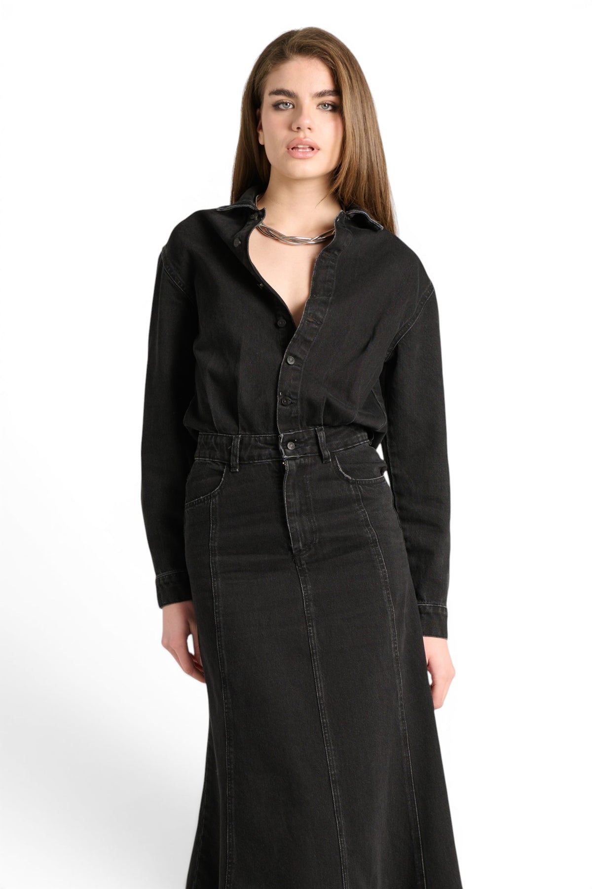 Vestito Magda in denim black con gonna lunga