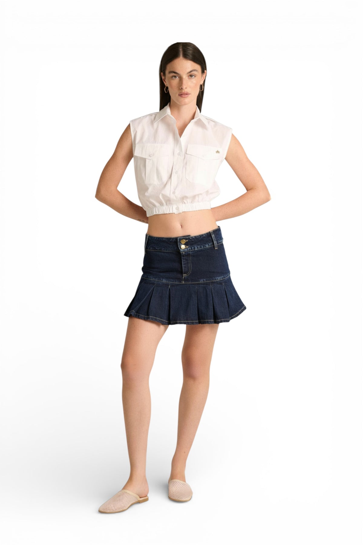 Minigonna Fenty a pieghe in denim con culotte