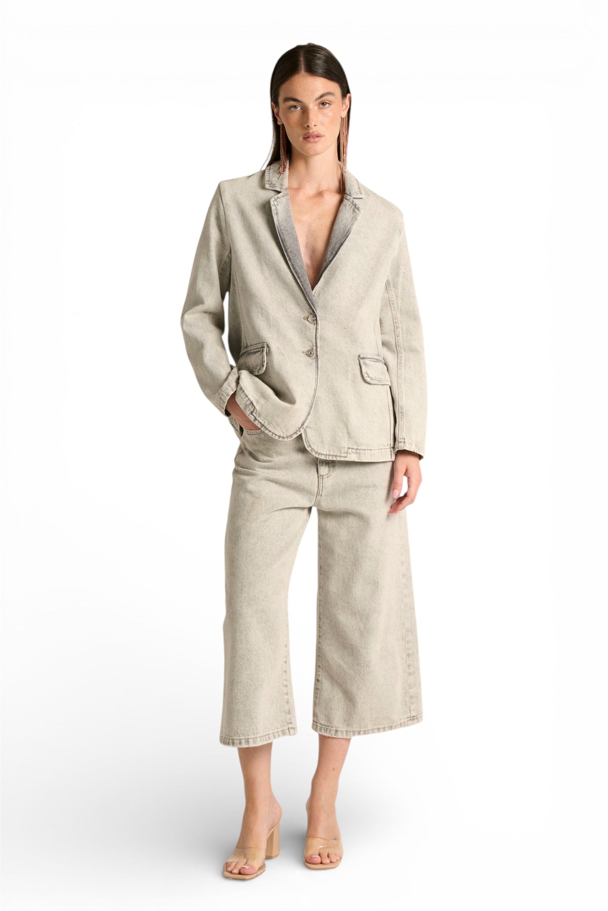 Bermudone Holly straight in denim slegato grigio