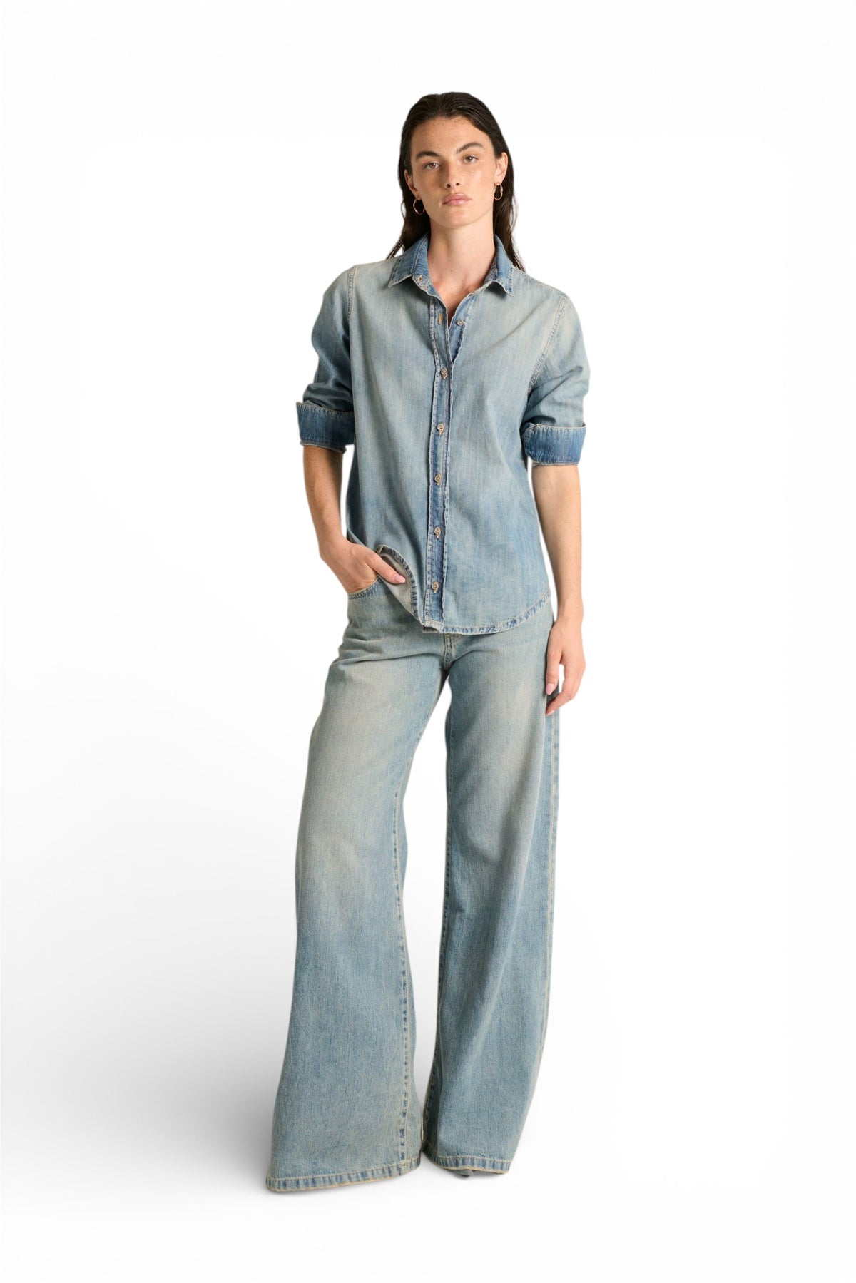 Camicia Paris basic con asole in denim chambray