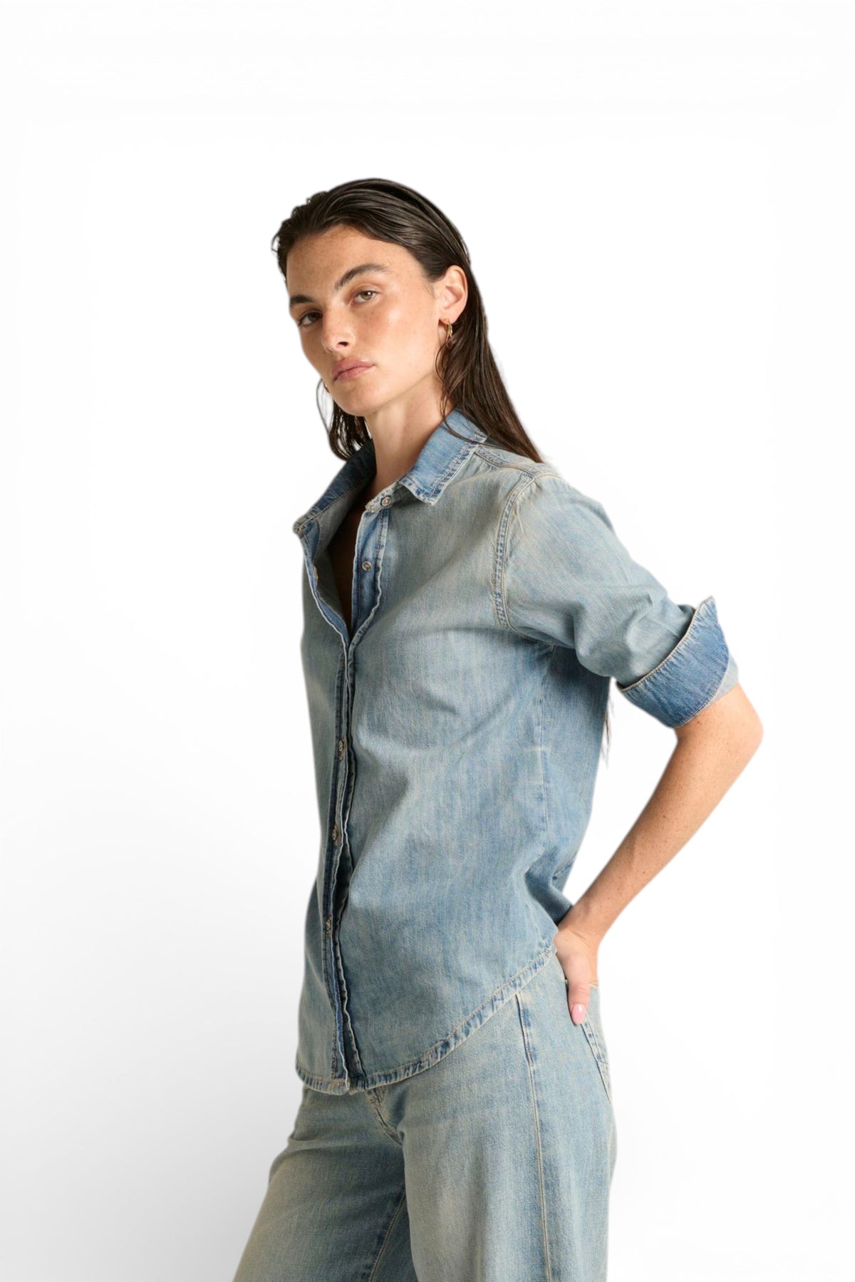 Camicia Paris basic con asole in denim chambray