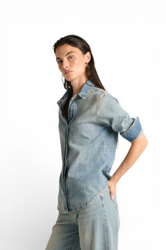Camicia Paris basic con asole in denim chambray