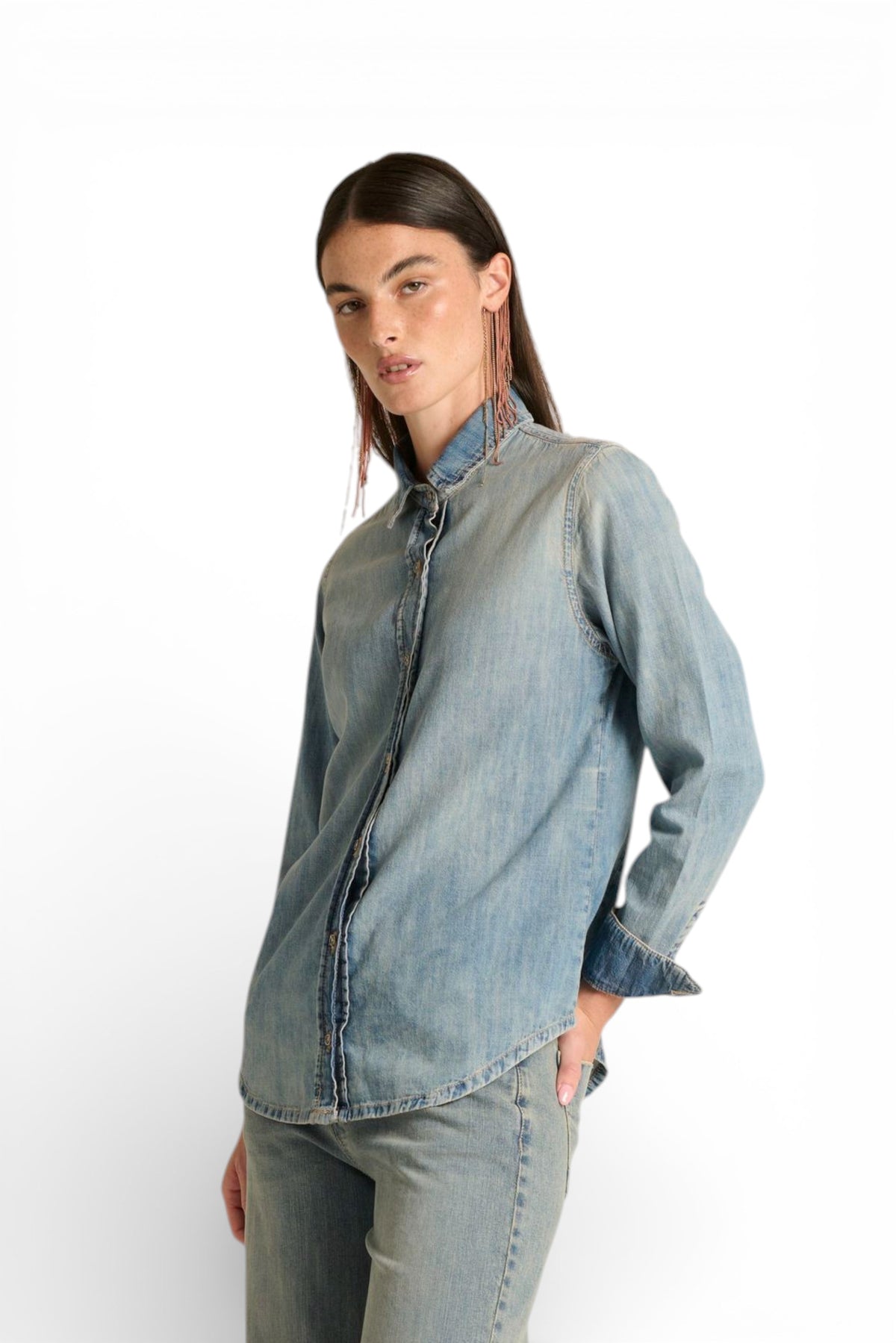 Camicia Paris basic con asole in denim chambray
