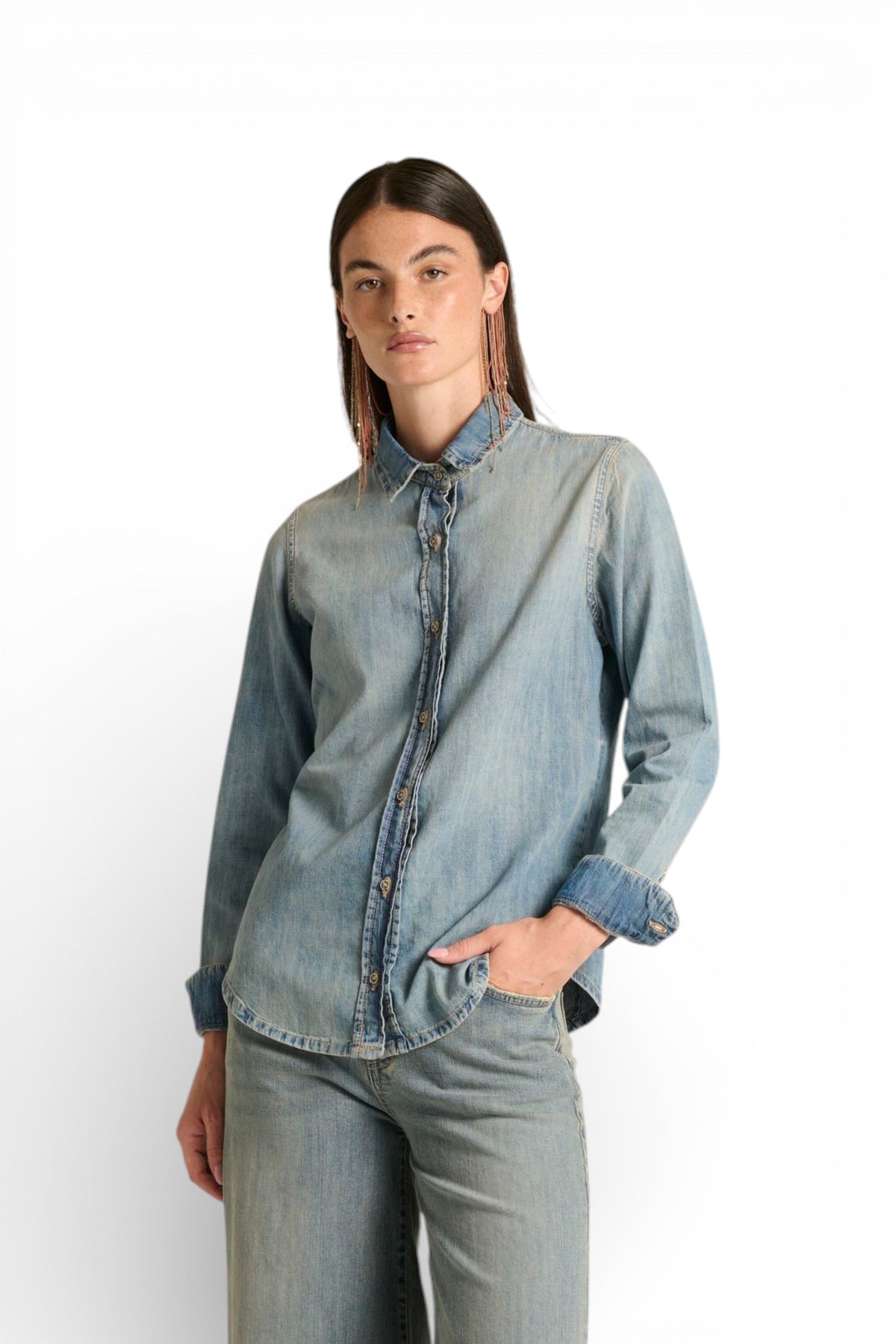 Camicia Paris basic con asole in denim chambray