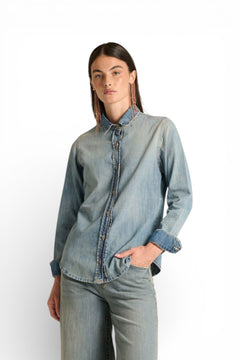 Camicia Paris basic con asole in denim chambray