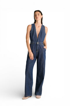 Jumpsuit Mey in denim light con scollo a V