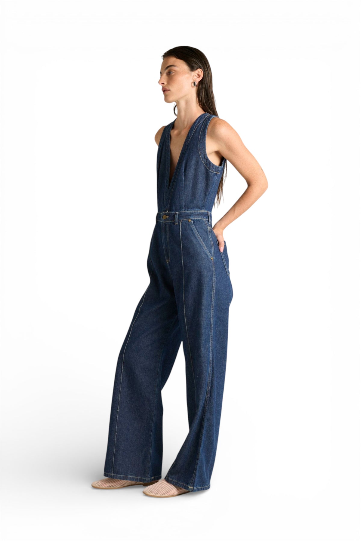 Jumpsuit Mey in denim light con scollo a V