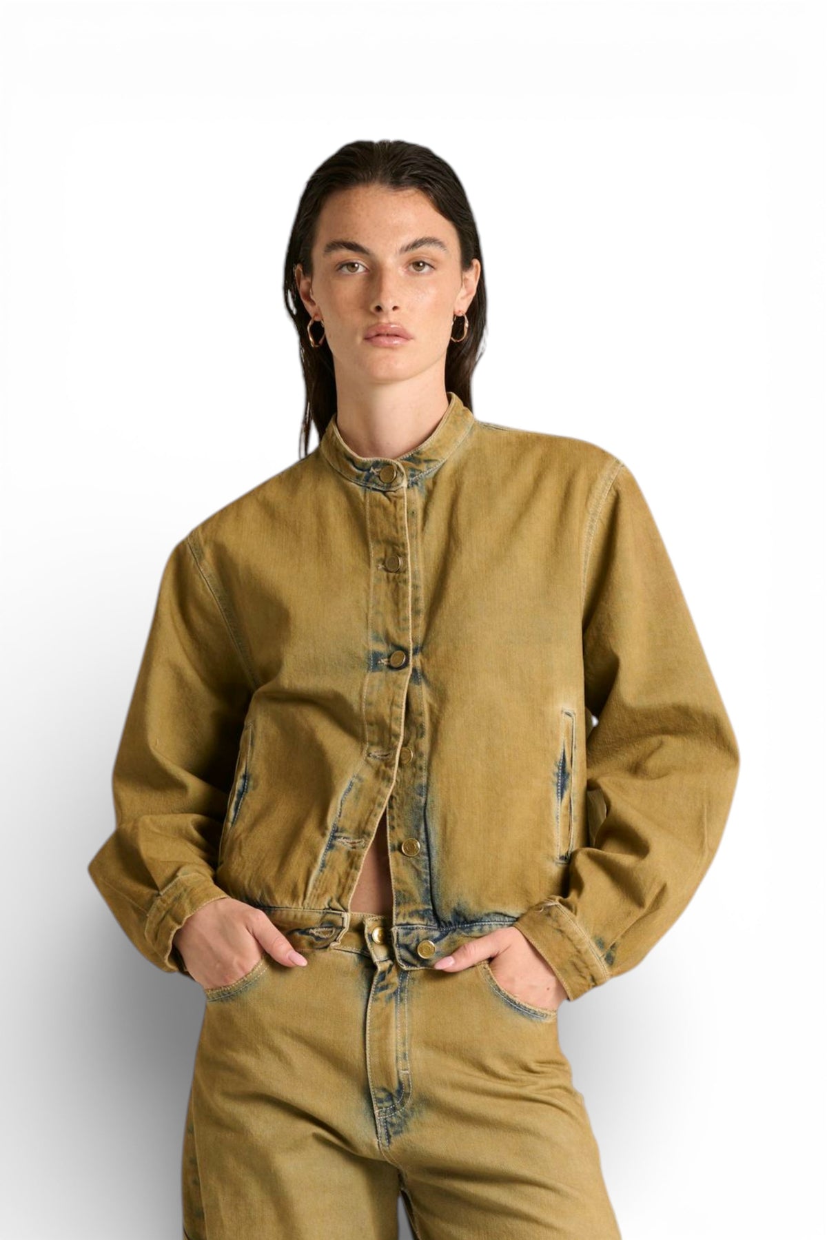 Giubbino Josie bomber con collo coreano in denim sovrattinto dirty