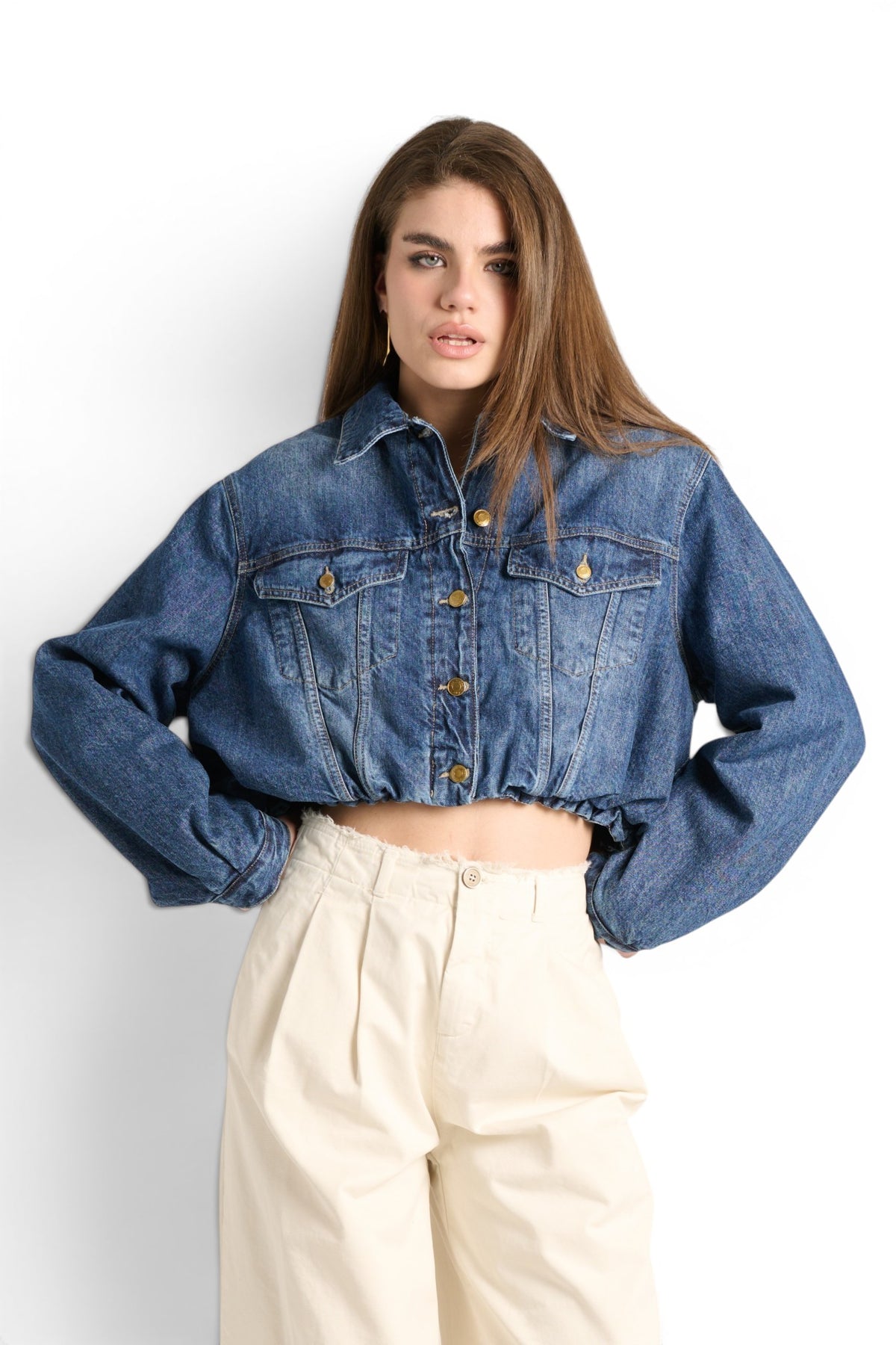 Quilted denim bomber jacket Jina with elasticated hem