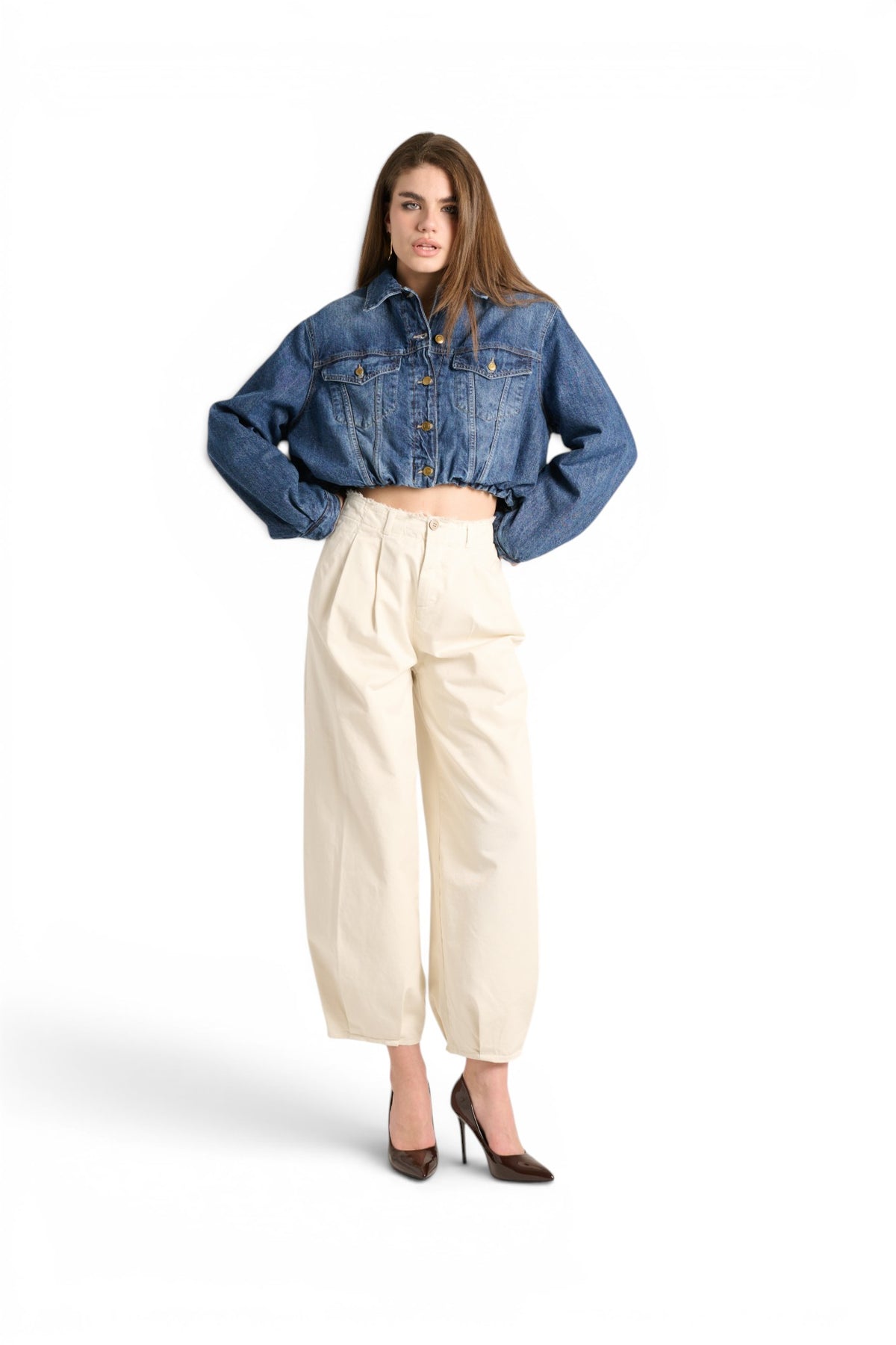 Quilted denim bomber jacket Jina with elasticated hem