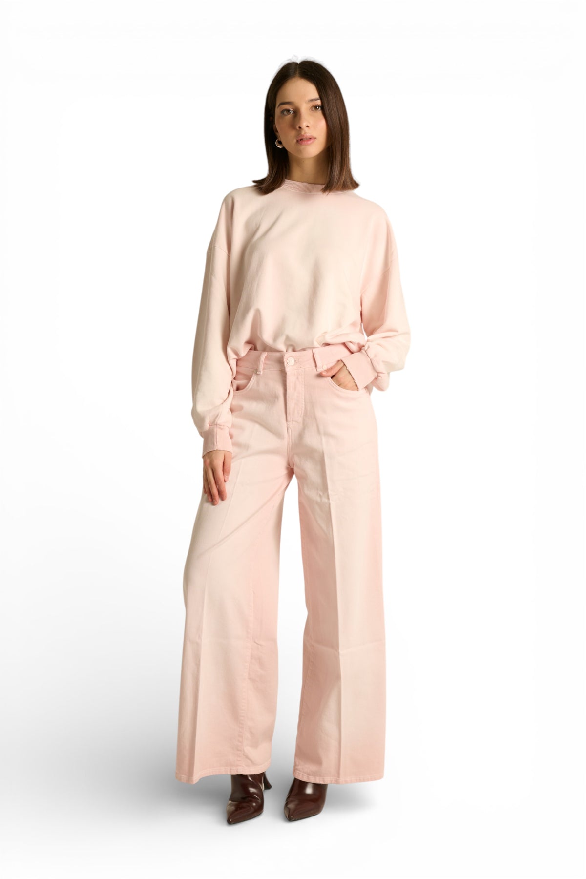 Pantaloni Becca wide leg in drill comfort spraywash