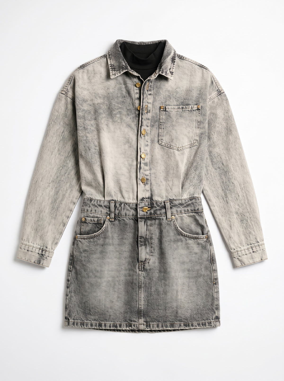 Minidress Mood in denim grigio doppio tessuto