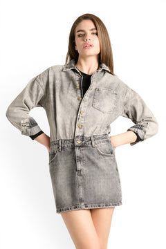 Minidress Mood in denim grigio doppio tessuto