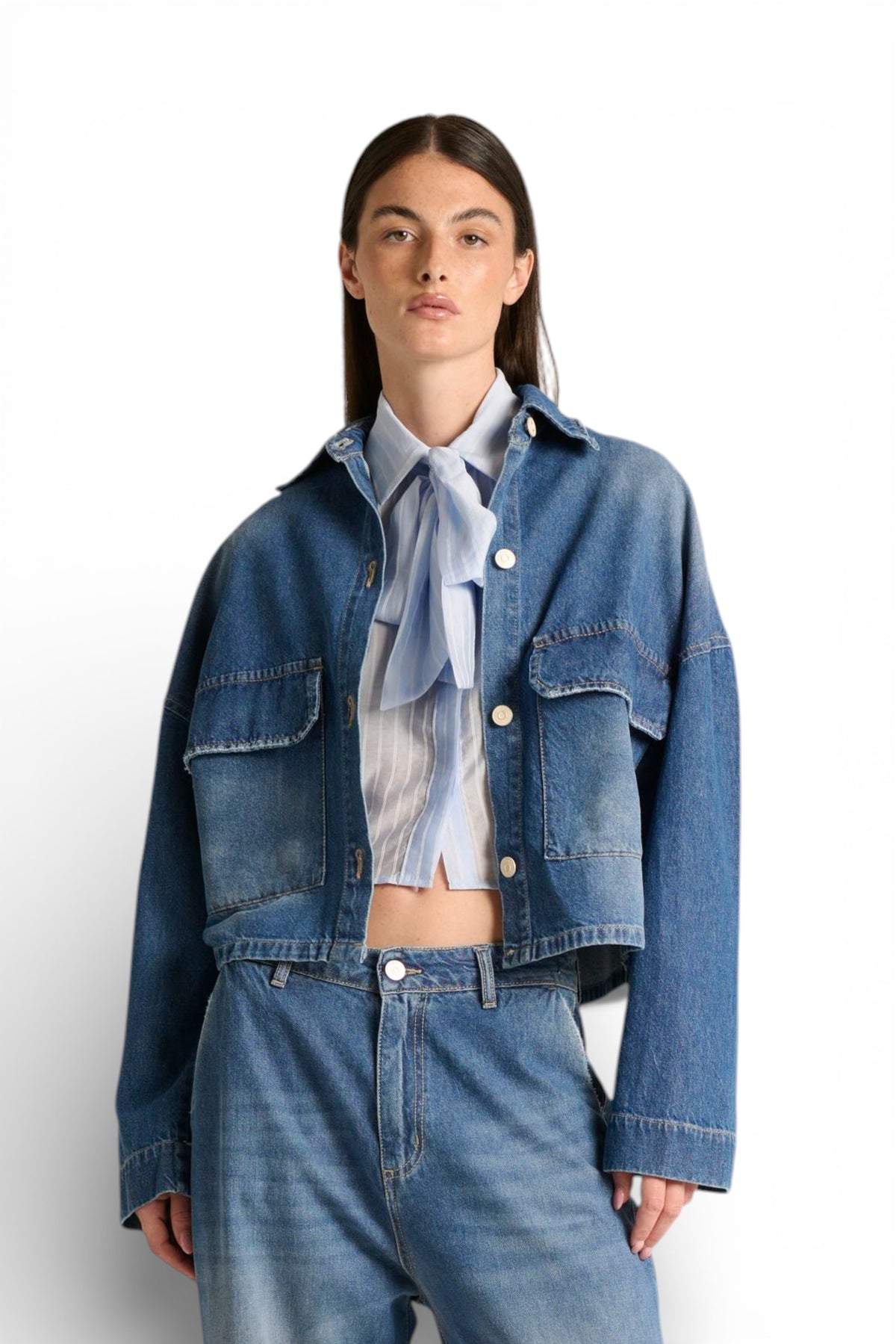 Giubbino Jane box fit in denim slegato