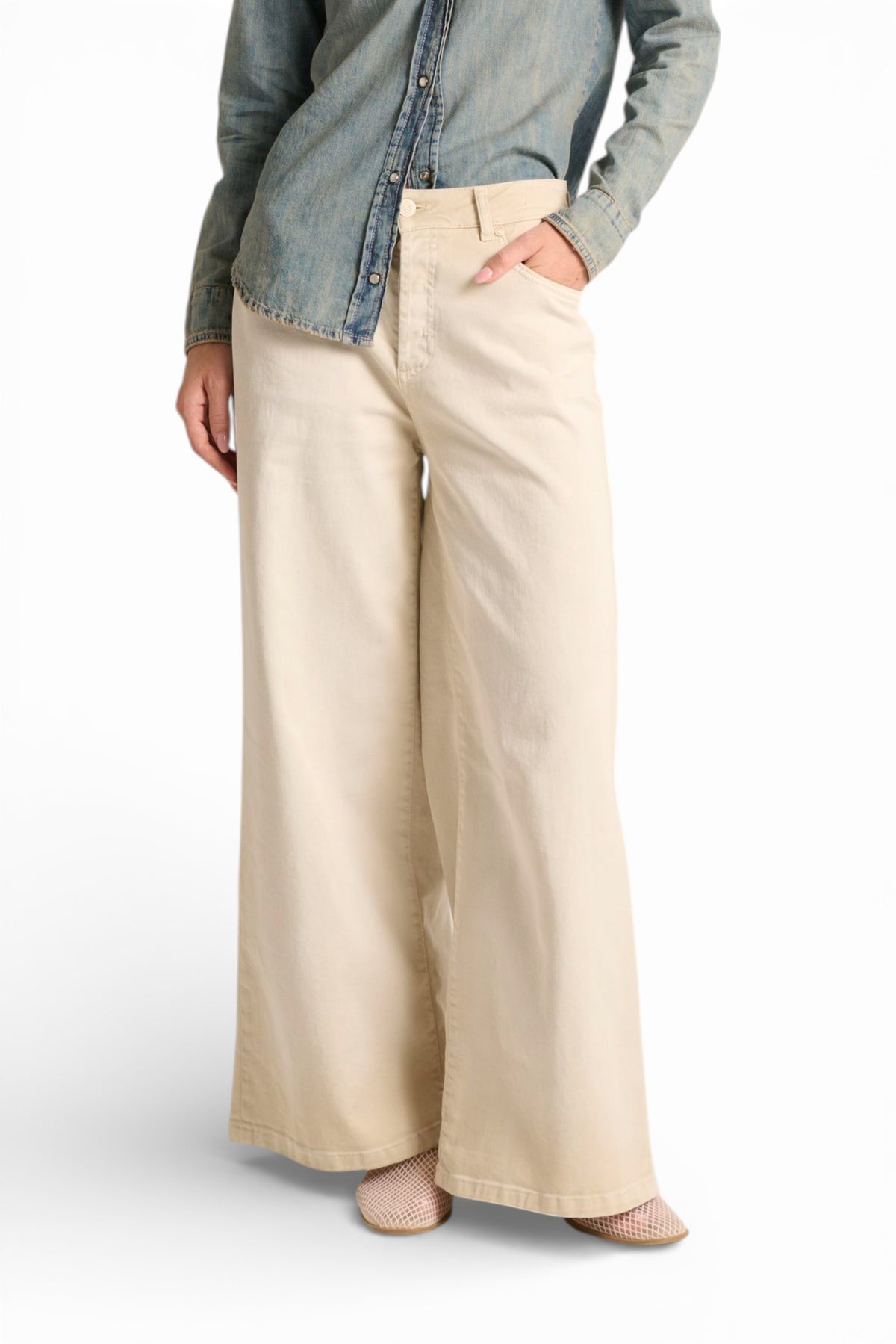 Pantaloni Becca wide leg in drill comfort spraywash