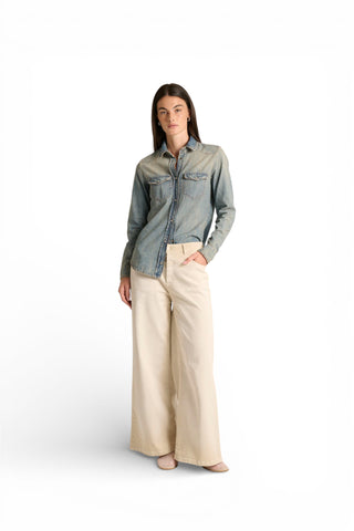 Pantaloni Becca wide leg in drill comfort spraywash