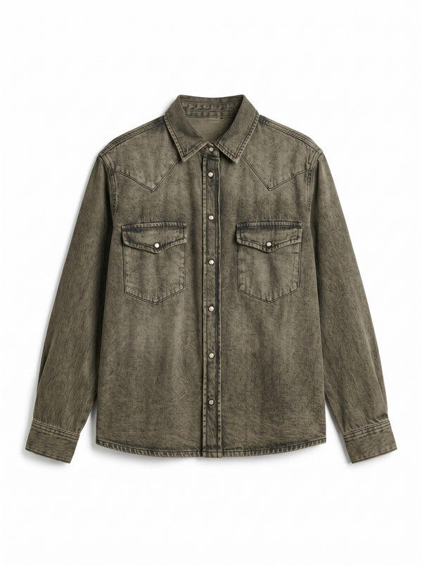Giacca Camicia Patty boxfit in denim nero cioccolato slegato