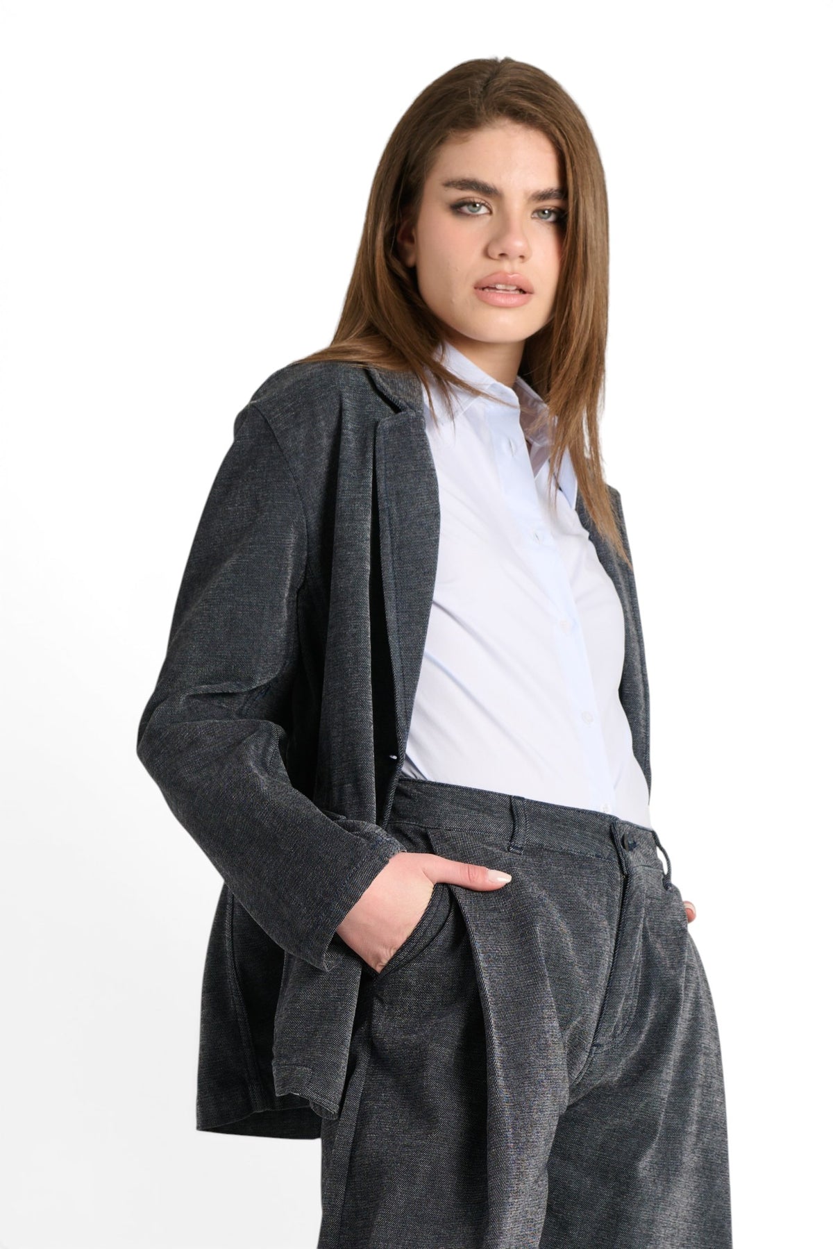Giacca Julia oversize in denim floccato in trama