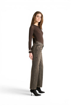 Becky straight-leg jeans in chocolate black denim
