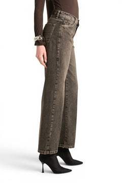Becky straight-leg jeans in chocolate black denim