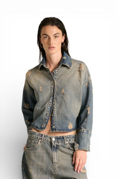 Giacca camicia Jil boxfit in denim destroyed