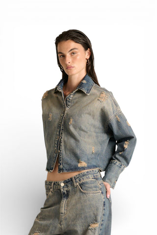Giacca camicia Jil boxfit in denim destroyed