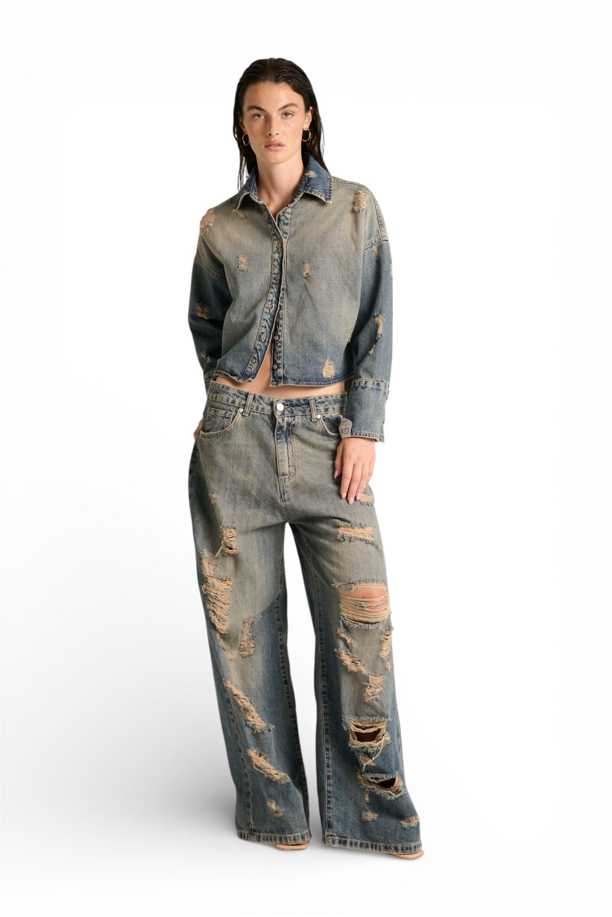 Giacca camicia Jil boxfit in denim destroyed