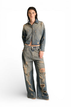 Giacca camicia Jil boxfit in denim destroyed