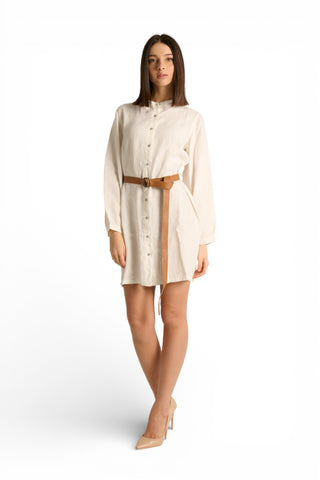 Chemisier Maty in puro lino con manica ampia e cintura