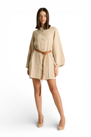 Chemisier Maty in puro lino con manica ampia e cintura