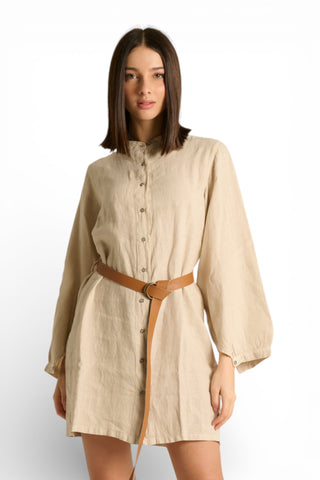 Chemisier Maty in puro lino con manica ampia e cintura