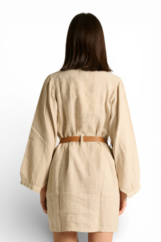 Chemisier Maty in puro lino con manica ampia e cintura