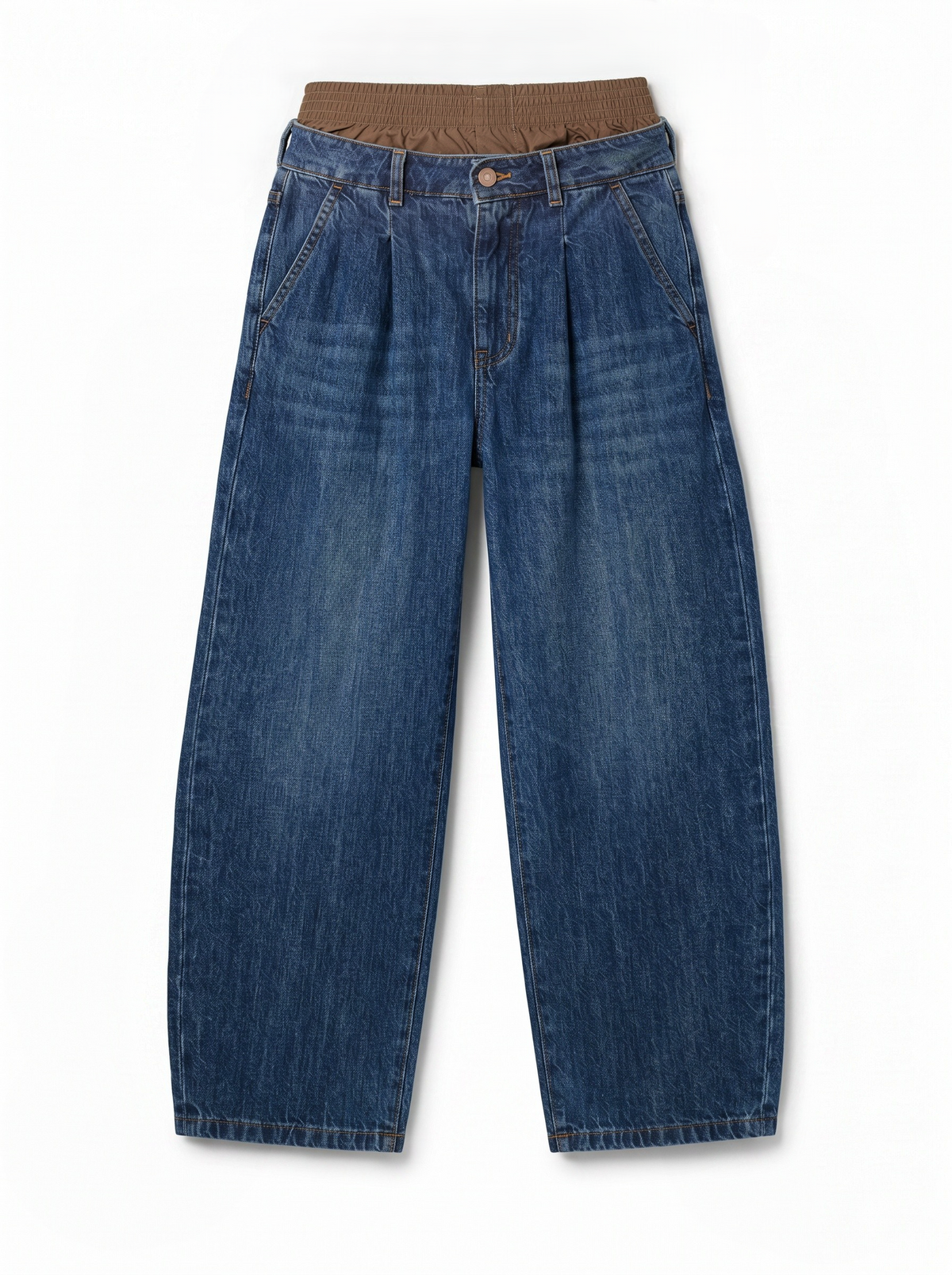 Boxy jeans with chocolate poplin faux boxers