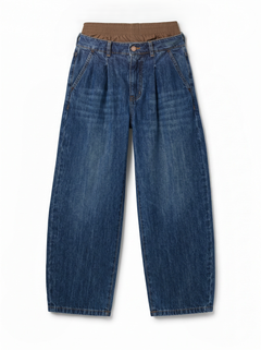 Boxy jeans with chocolate poplin faux boxers