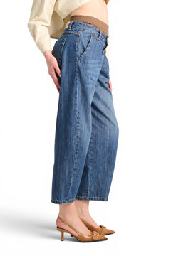 Boxy jeans with chocolate poplin faux boxers