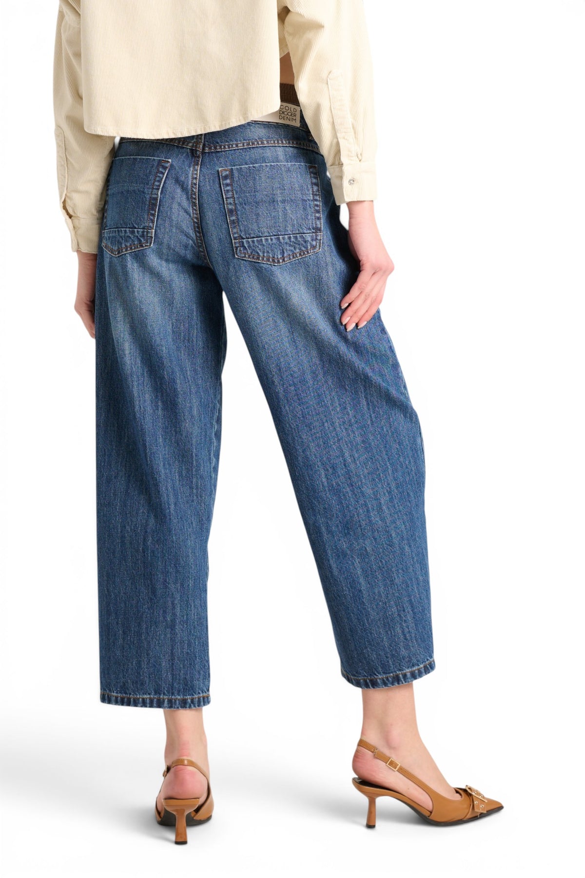 Boxy jeans with chocolate poplin faux boxers