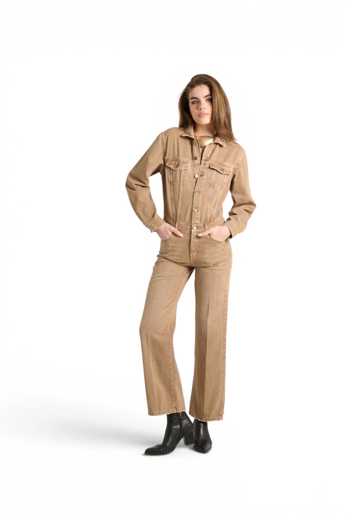 Jumpsuit Mary in drill tinto old con trattamenti denim