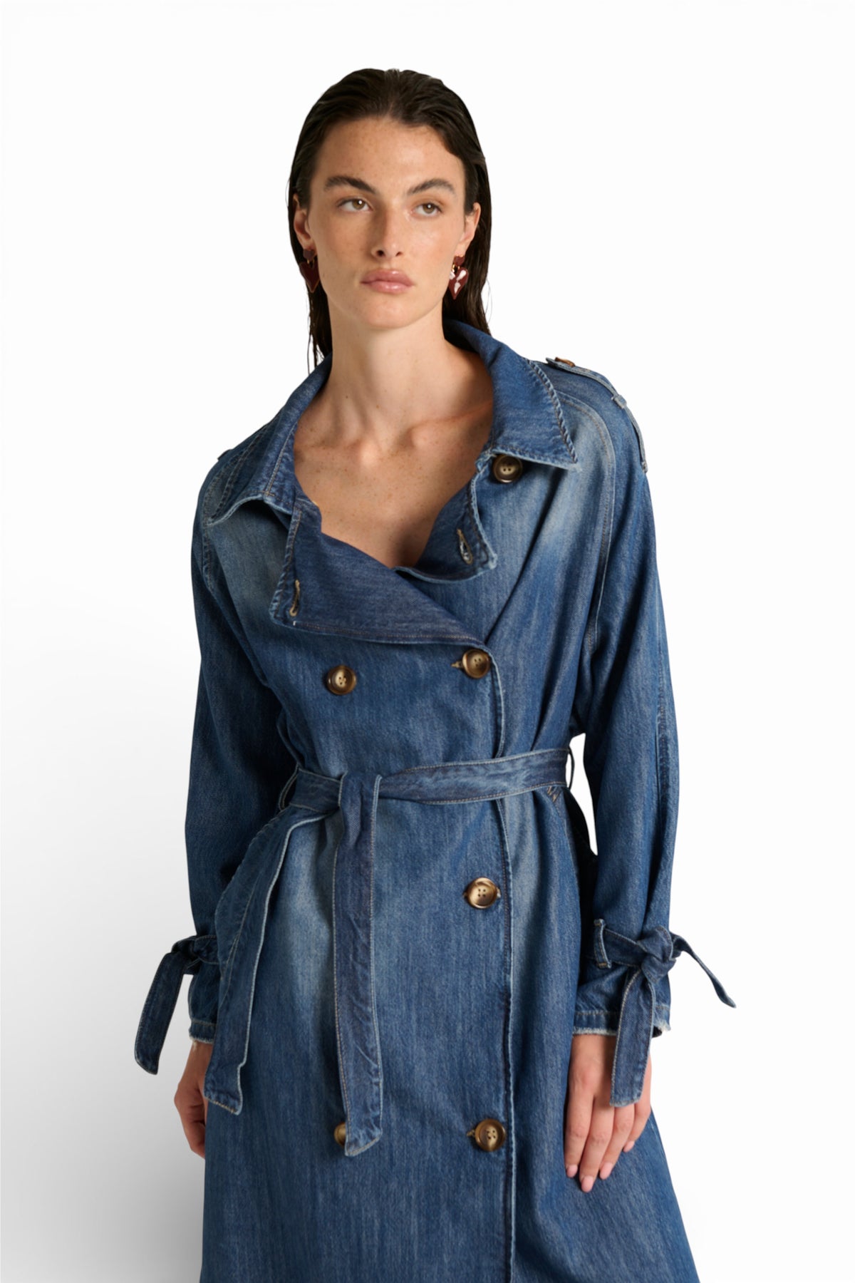 Jojo trench coat in light tencel blend denim