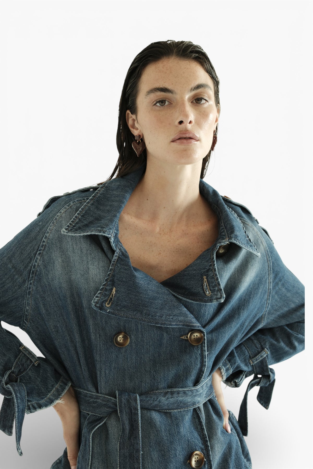 Jojo trench coat in light tencel blend denim