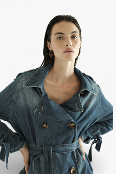 Jojo trench coat in light tencel blend denim