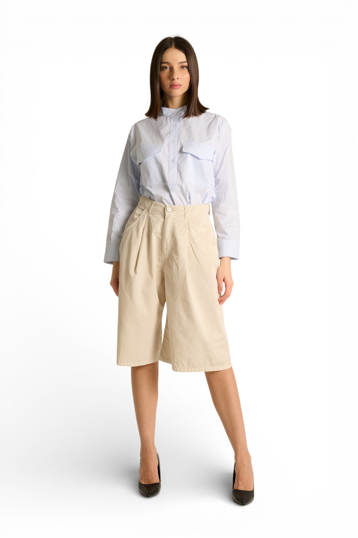Bermuda Haze con pinces in gabardine