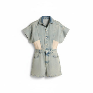 Minijumpsuit Mya in denim con patchwork in cotone